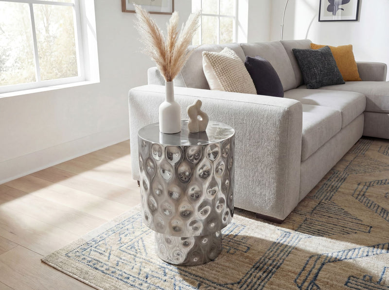 Beistelltisch Aluminium Silber Rund 36 cm, Handmade Loungetisch