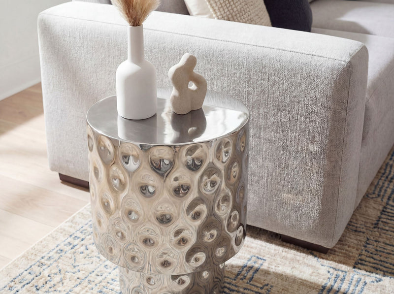 Beistelltisch Aluminium Silber Rund 36 cm, Handmade Loungetisch