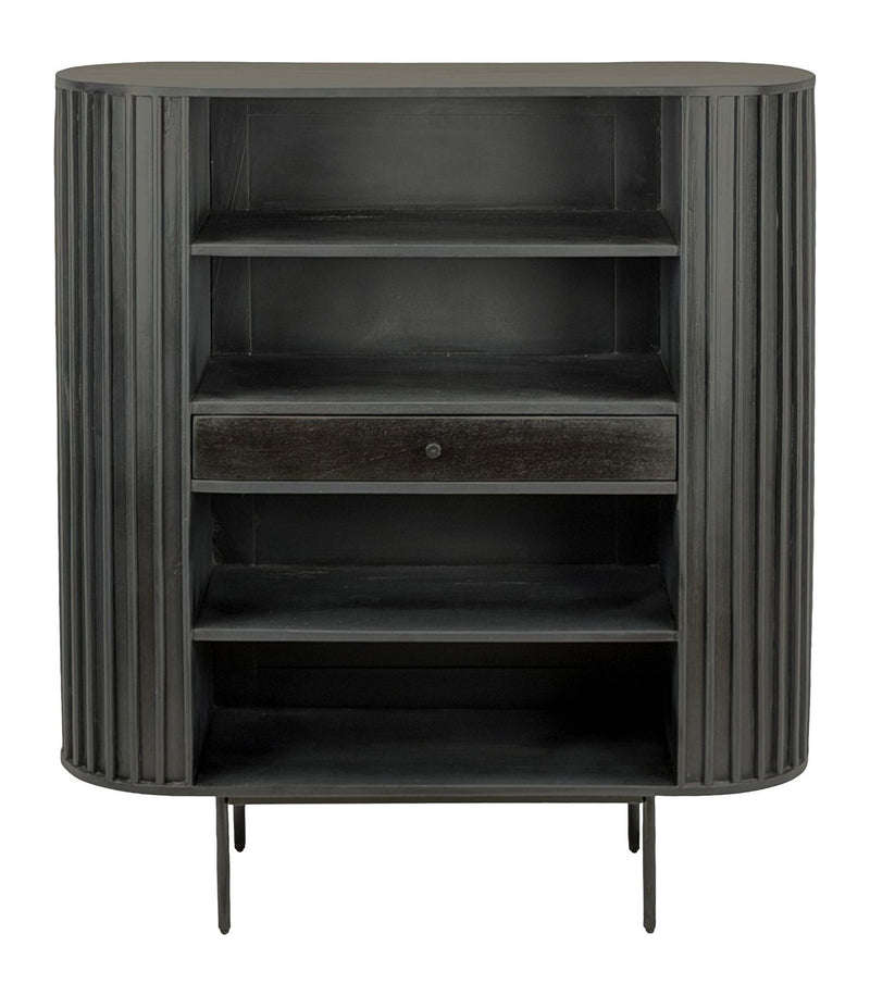 Bücherregal Mango Massivholz Schwarz mit Lamellen-Design, Wohnling