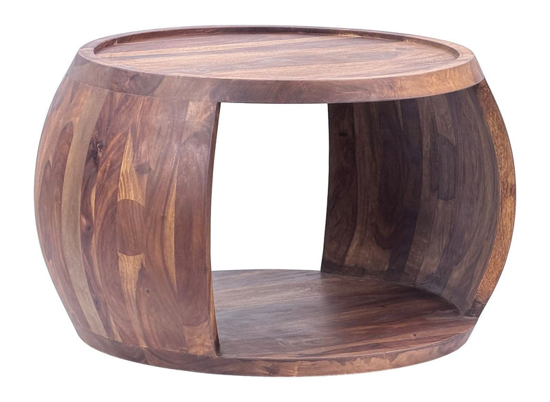 Couchtisch Sheesham Massivholz rund mit Ablagefach, Wohnling
