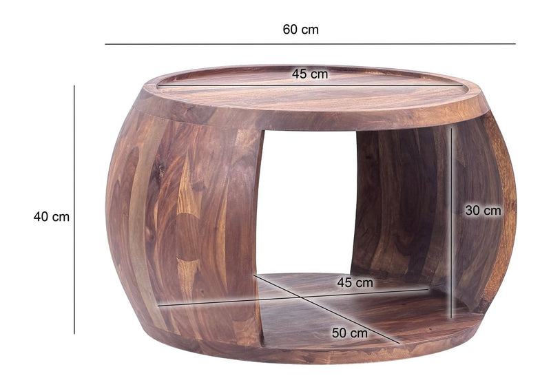 Couchtisch Sheesham Massivholz rund mit Ablagefach, Wohnling