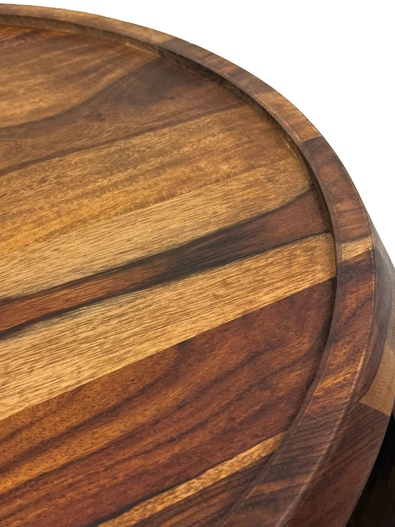 Couchtisch Sheesham Massivholz rund mit Ablagefach, Wohnling
