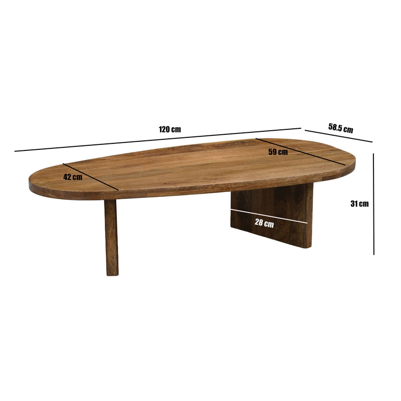 Couchtisch Mango Massivholz oval 120 cm, handgefertigt von Wohnling