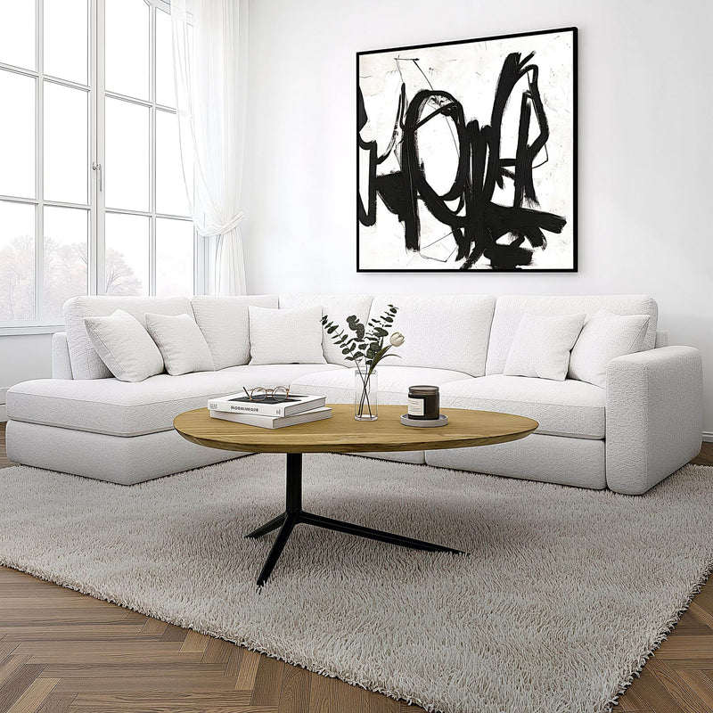 Couchtisch Akazie Massivholz oval, 87 cm mit schwarzem Metallgestell