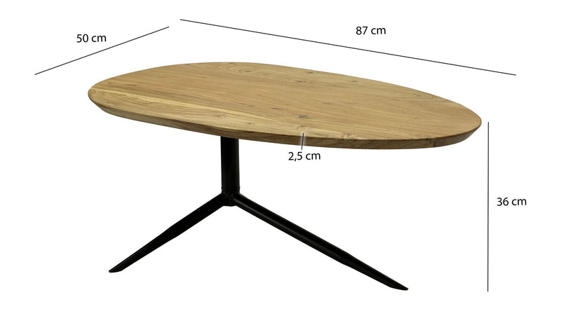 Couchtisch Akazie Massivholz oval, 87 cm mit schwarzem Metallgestell