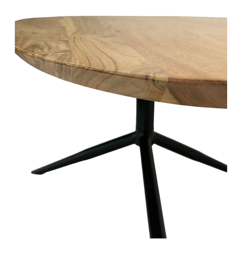 Couchtisch Akazie Massivholz oval, 87 cm mit schwarzem Metallgestell