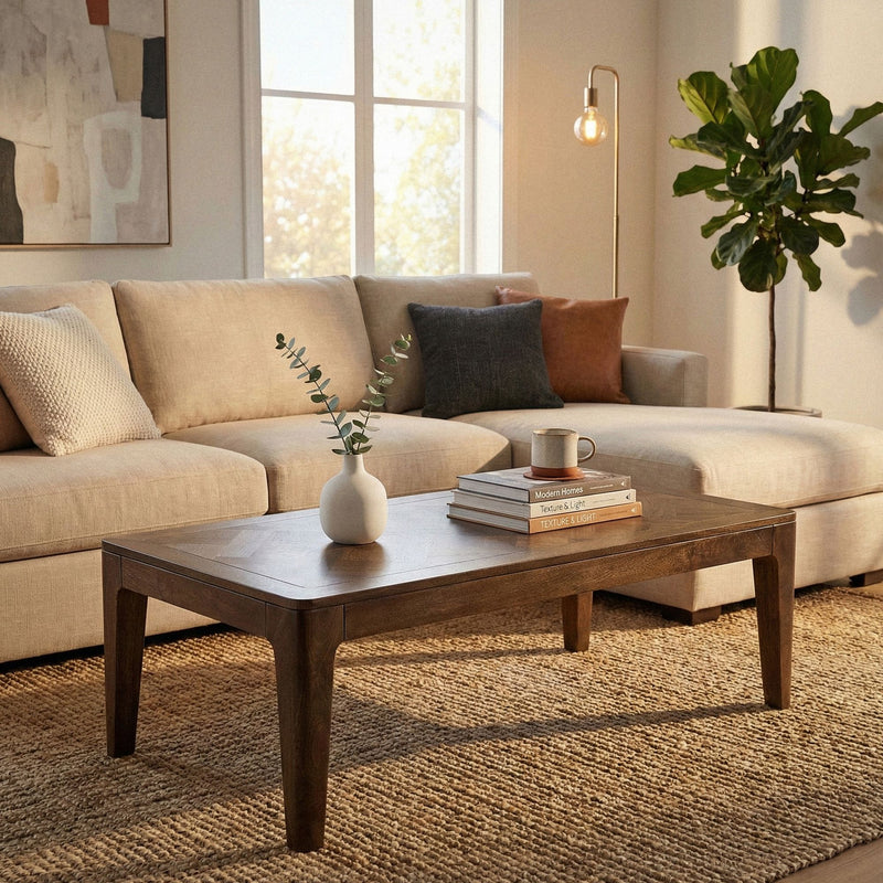 Couchtisch Mango Massivholz 120x60 cm, Walnuss-Finish von Wohnling