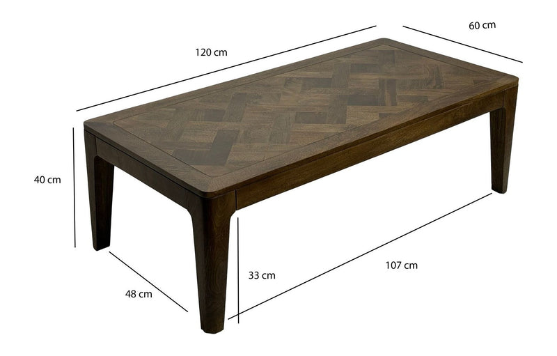 Couchtisch Mango Massivholz 120x60 cm, Walnuss-Finish von Wohnling