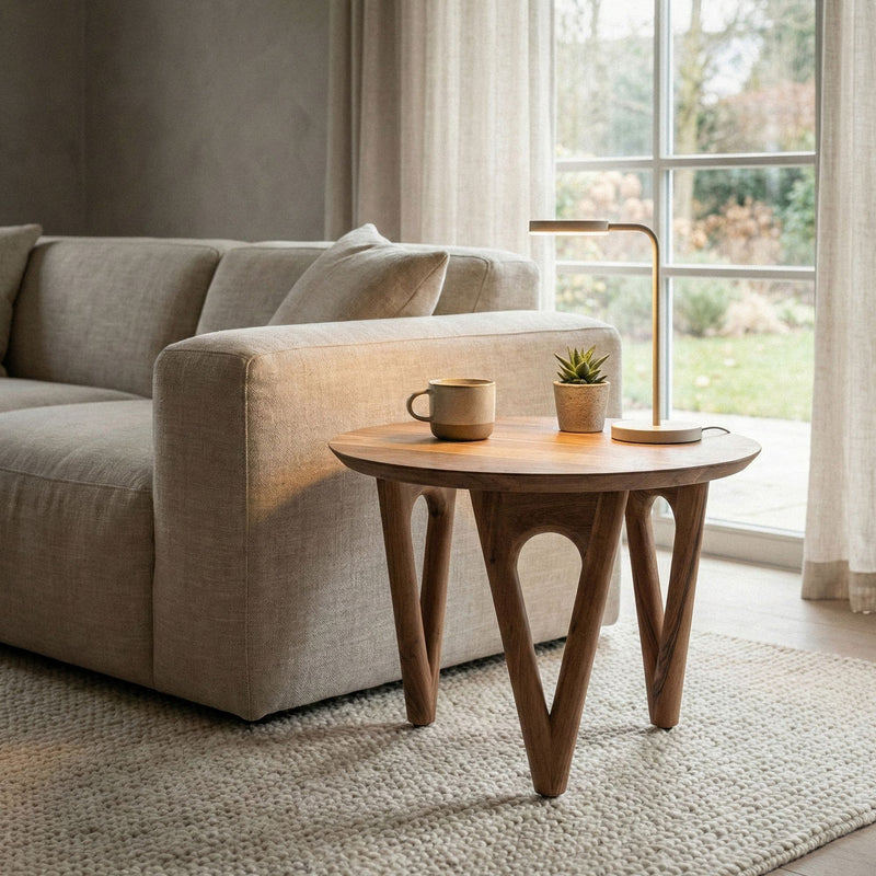 Couchtisch Rund Akazie Massivholz, Wohnzimmertisch 60 cm Landhausstil