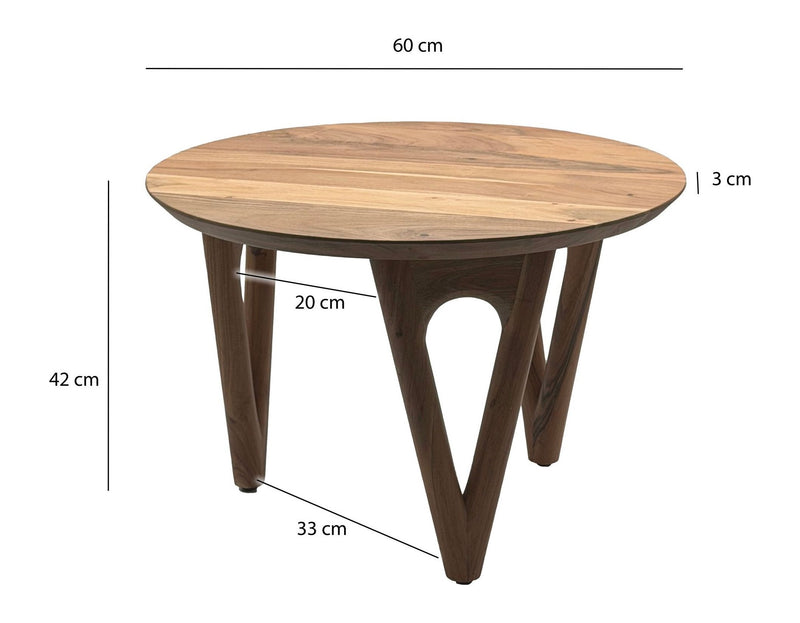 Couchtisch Rund Akazie Massivholz, Wohnzimmertisch 60 cm Landhausstil