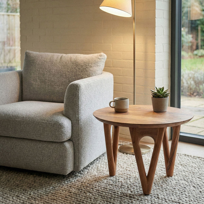 Couchtisch Rund Akazie Massivholz, Wohnzimmertisch 60 cm Landhausstil