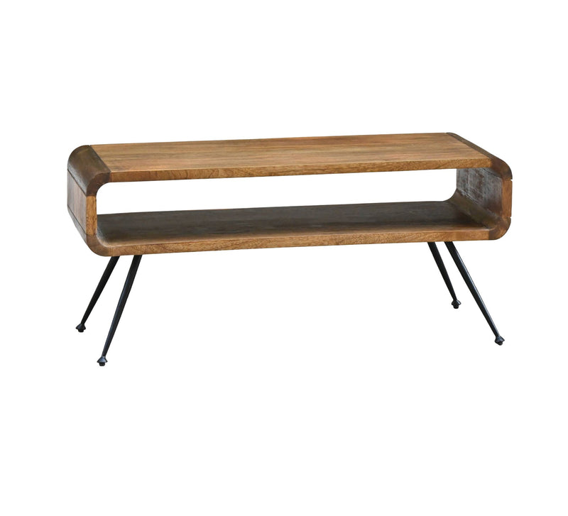 Couchtisch Mango 105cm Massivholz mit Ablagefach, Retro-Design