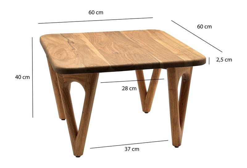 Couchtisch Akazie Massivholz 60x60cm, Wohnzimmertisch im Landhausstil