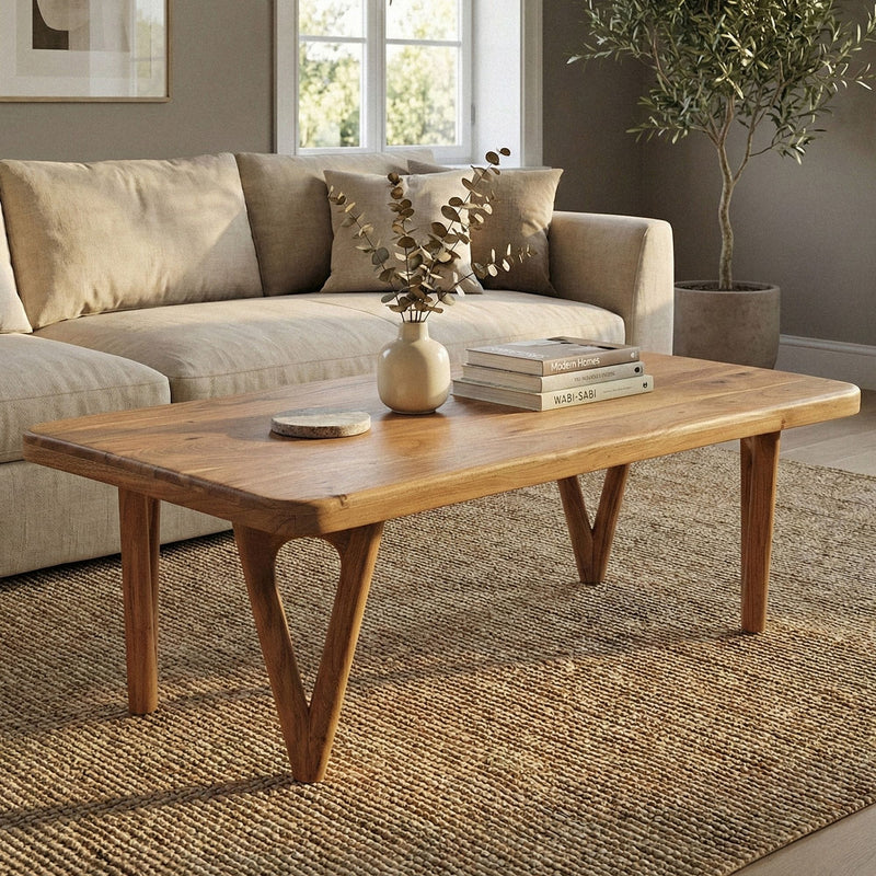 Wohnling Couchtisch Akazie Massivholz 120 cm im Landhaus-Design