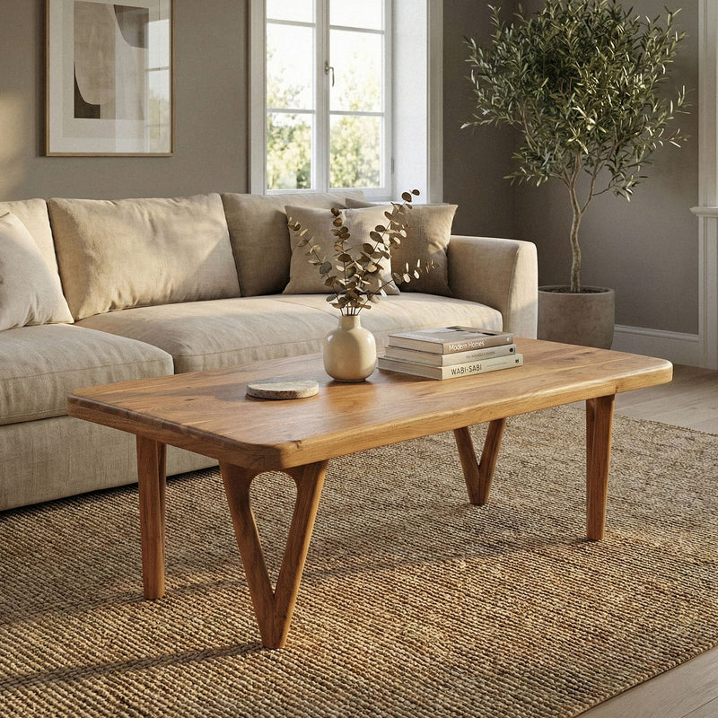 Wohnling Couchtisch Akazie Massivholz 120 cm im Landhaus-Design
