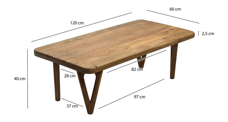 Wohnling Couchtisch Akazie Massivholz 120 cm im Landhaus-Design