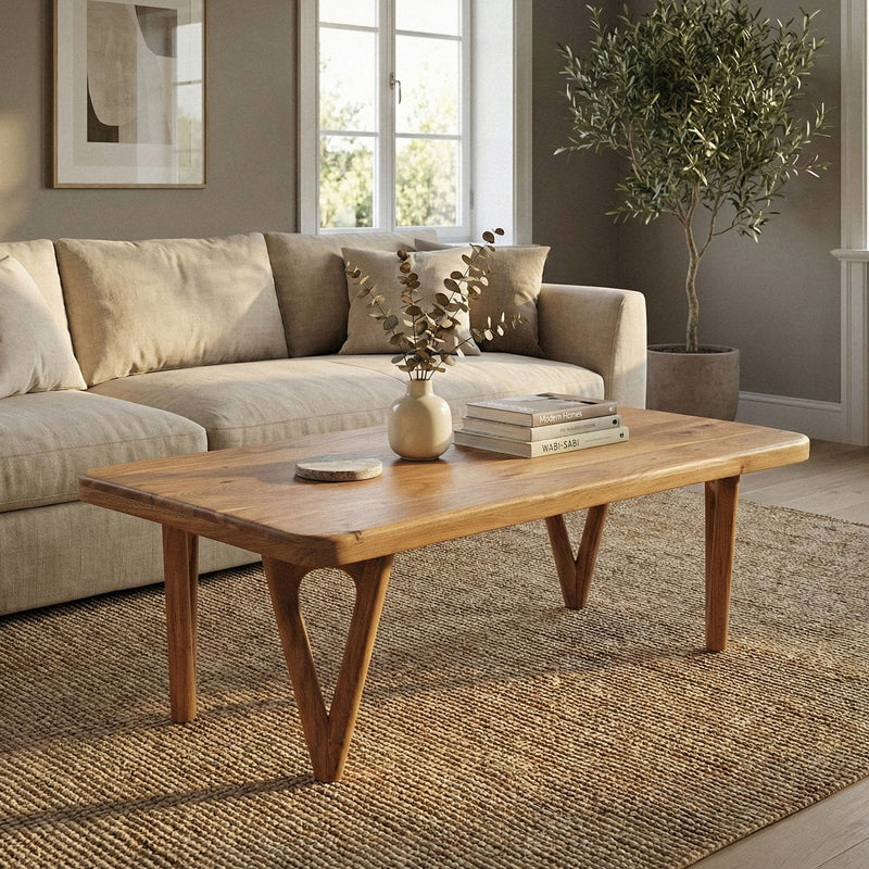 Wohnling Couchtisch Akazie Massivholz 120 cm im Landhaus-Design