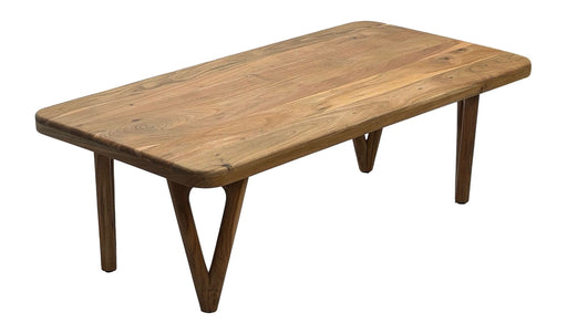 Wohnling Couchtisch Akazie 120 cm Landhaus-Design, Gesamtansicht mit abgerundeter Platte und geschwungenen Beinen.