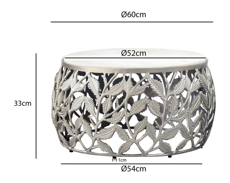 Couchtisch Rund 60cm mit Marmor-Platte, Aluminiumgestell Silbern