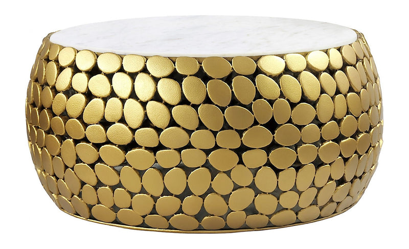 Design Couchtisch rund 66 cm mit Marmorplatte und goldenem Alu-Gestell