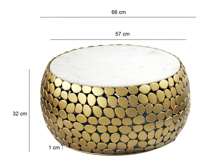 Design Couchtisch rund 66 cm mit Marmorplatte und goldenem Alu-Gestell