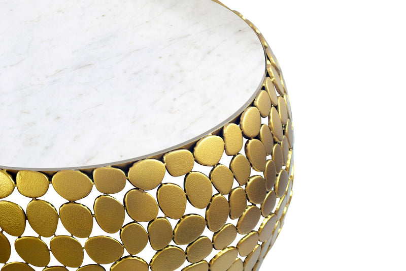 Design Couchtisch rund 66 cm mit Marmorplatte und goldenem Alu-Gestell