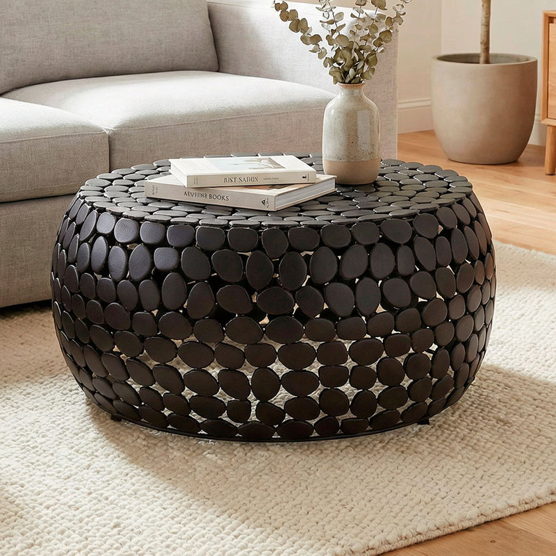 Couchtisch Aluminium rund, Schwarz mit Anti-Rutsch-Noppen von Wohnling