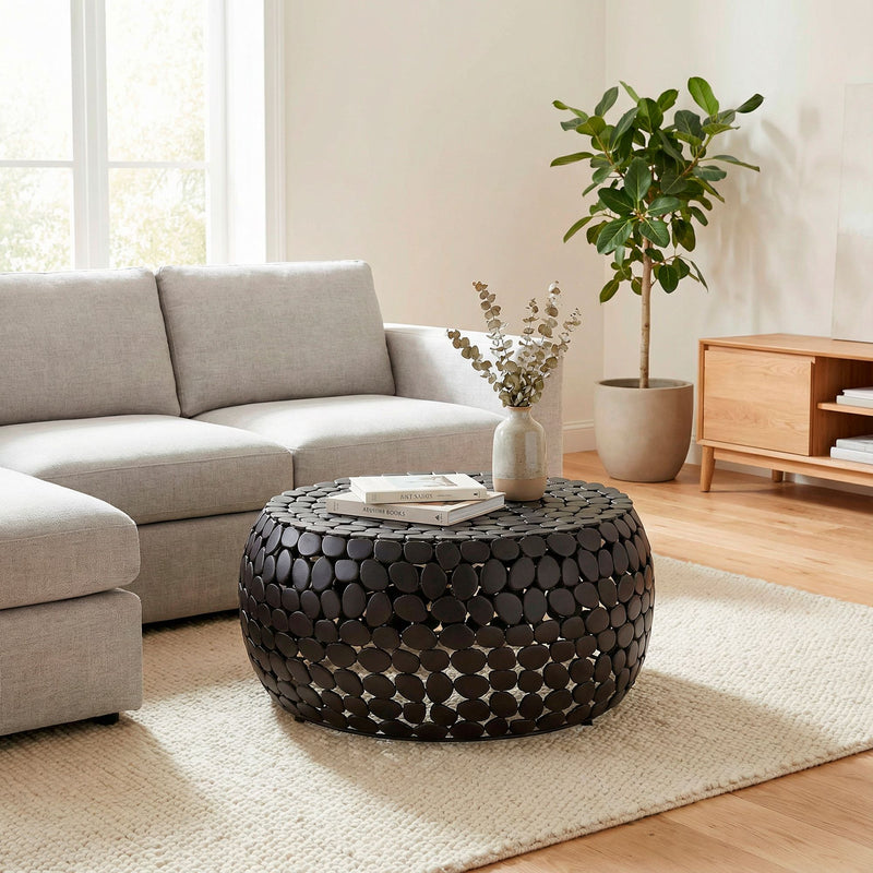 Couchtisch Aluminium rund, Schwarz mit Anti-Rutsch-Noppen von Wohnling