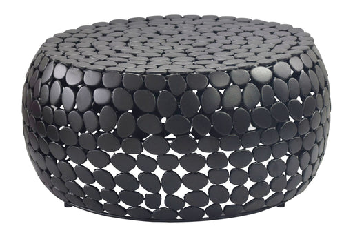 Runder Couchtisch Aluminium in Schwarz mit Anti-Rutsch-Noppen, Gesamtansicht mit kugelförmiger Oberflächenstruktur.