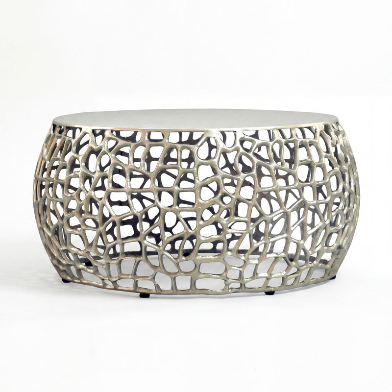 Couchtisch Wohnling aus Aluminium in Silber mit Astmuster, rund 60 cm