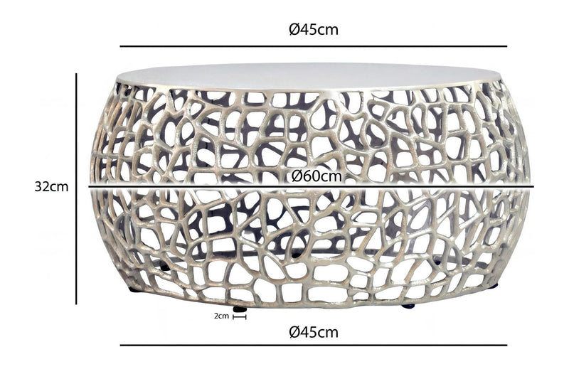 Couchtisch Wohnling aus Aluminium in Silber mit Astmuster, rund 60 cm