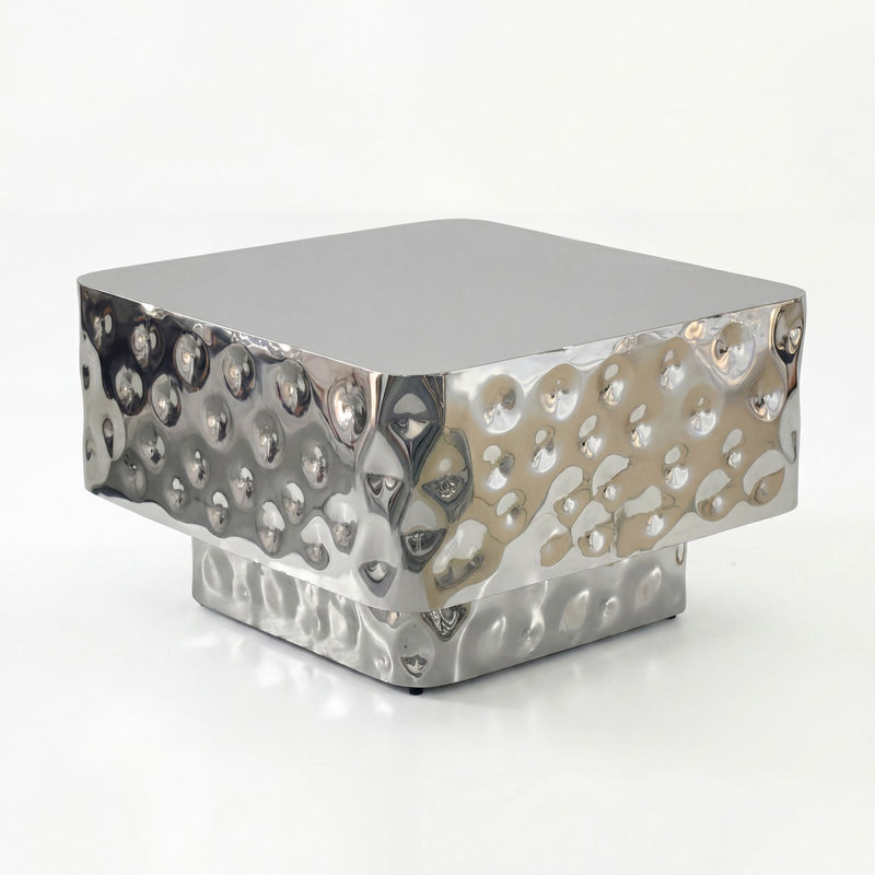 Couchtisch Aluminium 60 cm Silber Gehämmert im Kubus-Design Wohnzimmer