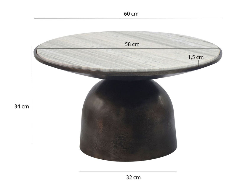 Couchtisch rund 60 cm mit Marmorplatte und Aluminiumgestell Schwarz