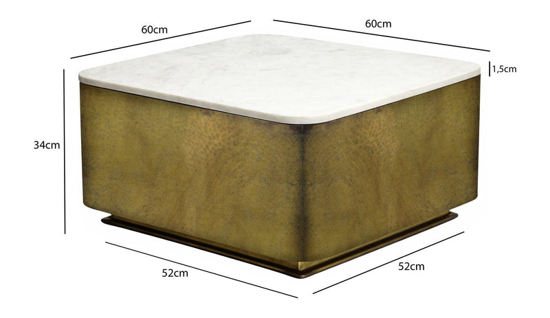 Couchtisch Kubus 60x60 cm aus Marmor mit goldenem Metallgestell