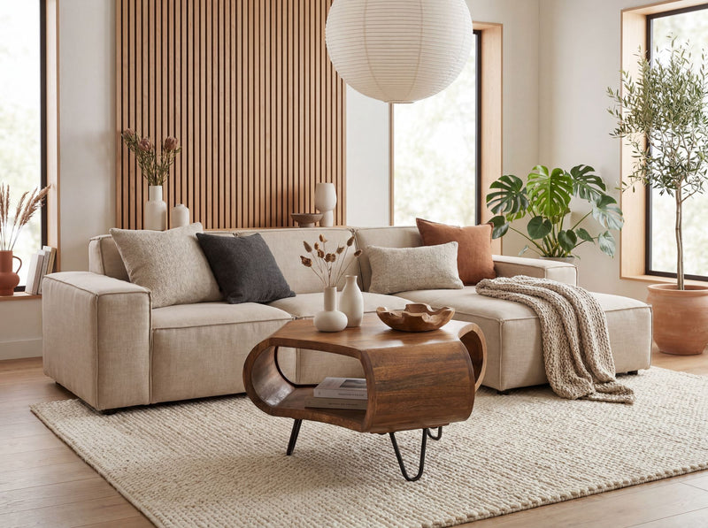 Couchtisch Mango Massivholz 60cm, Industrial-Design mit Stauraum