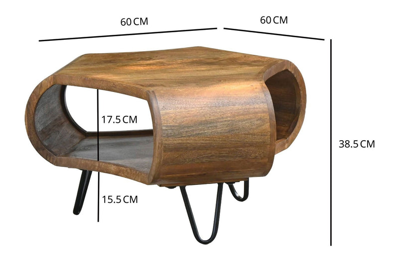 Couchtisch Mango Massivholz 60cm, Industrial-Design mit Stauraum