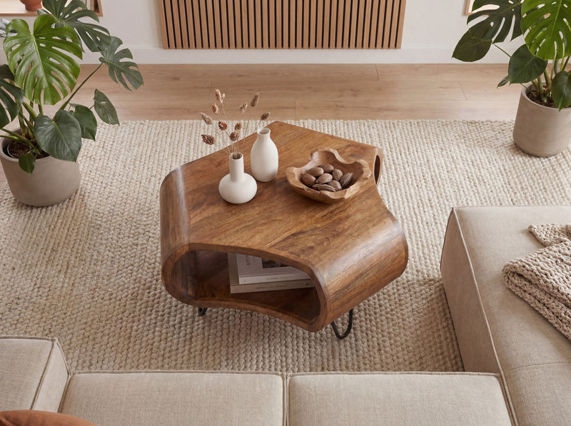 Couchtisch Mango Massivholz 60cm, Industrial-Design mit Stauraum