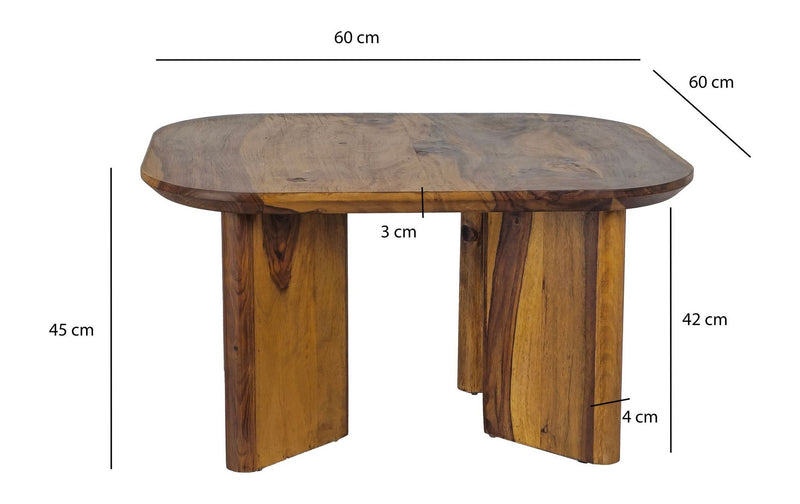 Couchtisch Sheesham Massivholz 60x60cm, quadratisch fürs Wohnzimmer