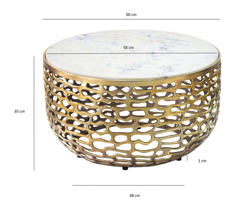Couchtisch Marmor Gold-Weiß rund 60 cm mit Aluminiumgestell Wohnling