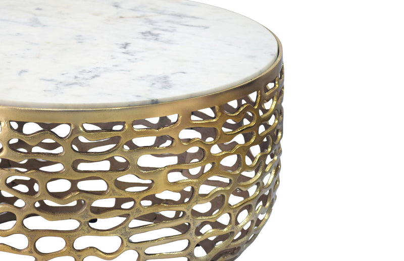 Couchtisch Marmor Gold-Weiß rund 60 cm mit Aluminiumgestell Wohnling