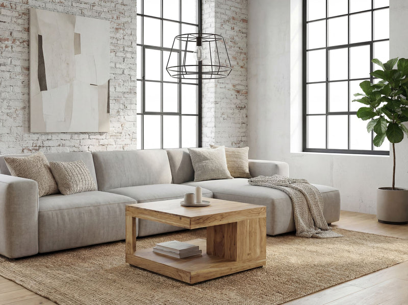 Couchtisch Akazie Massivholz mit Ablagefach, 60x60 cm von Wohnling
