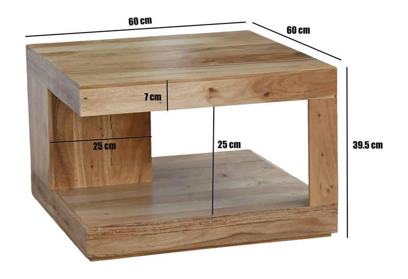 Couchtisch Akazie Massivholz mit Ablagefach, 60x60 cm von Wohnling