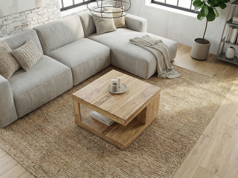 Couchtisch Akazie Massivholz mit Ablagefach, 60x60 cm von Wohnling
