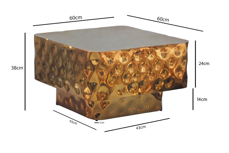 Couchtisch Aluminium Gold 60x60 cm mit gehämmerter Hammerschlag-Optik