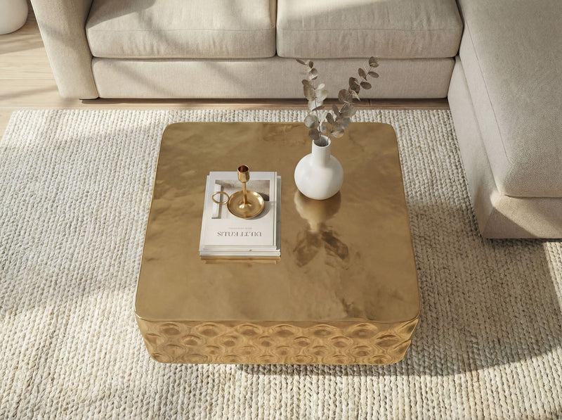 Couchtisch Aluminium Gold 60x60 cm mit gehämmerter Hammerschlag-Optik
