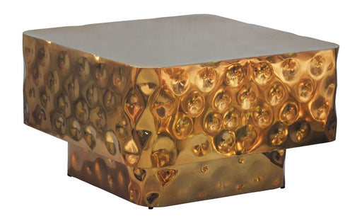 Couchtisch Aluminium Gold 60x60 cm mit gehämmerter Hammerschlag-Optik, Gesamtansicht von oben.