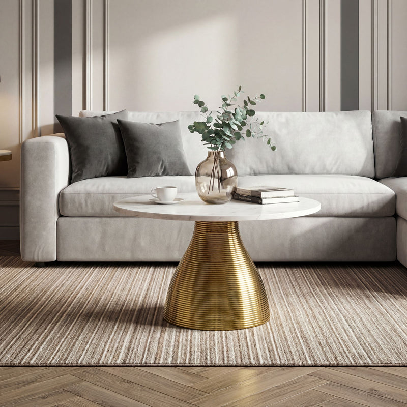Couchtisch Marmor Weiß mit Aluminium-Gestell Gold, 60 cm, Wohnling