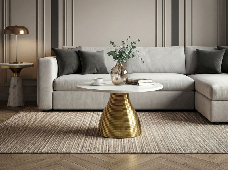 Couchtisch Marmor Weiß mit Aluminium-Gestell Gold, 60 cm, Wohnling