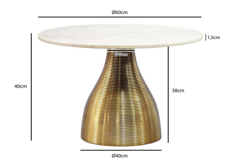 Couchtisch Marmor Weiß mit Aluminium-Gestell Gold, 60 cm, Wohnling