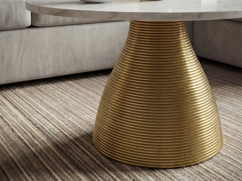 Couchtisch Marmor Weiß mit Aluminium-Gestell Gold, 60 cm, Wohnling
